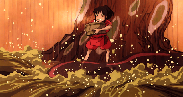 Chihiro helps free a river spirit from his sludgy form